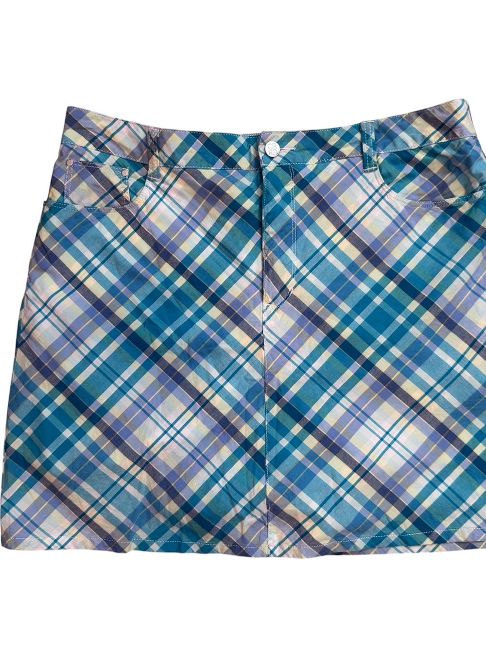 Croft & Barrow Plaid Skort Size 14 Aqua Blue Yellow Summer Classic Fit